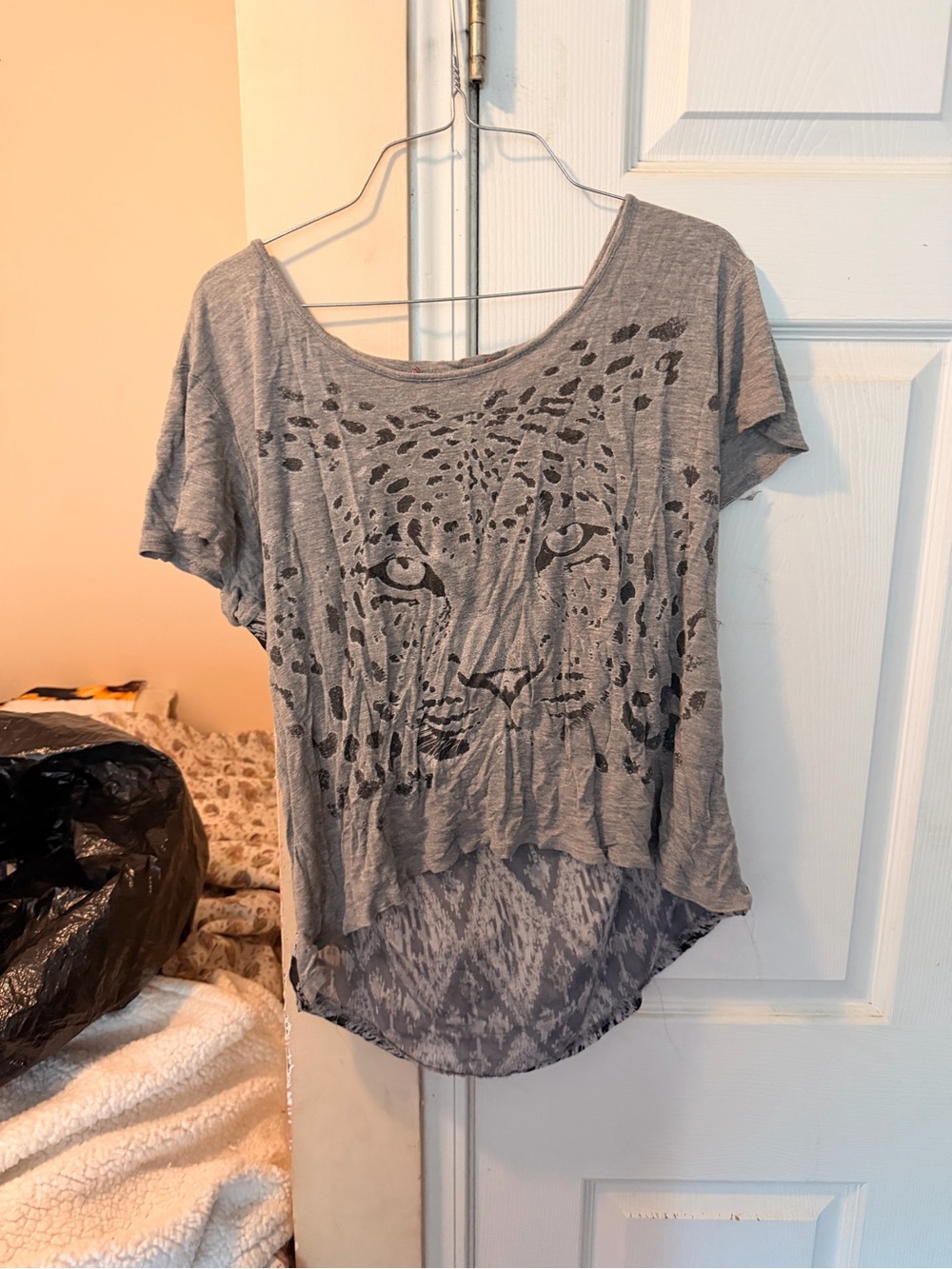 Gray Leopard Face Short-Sleeve Women’s Top